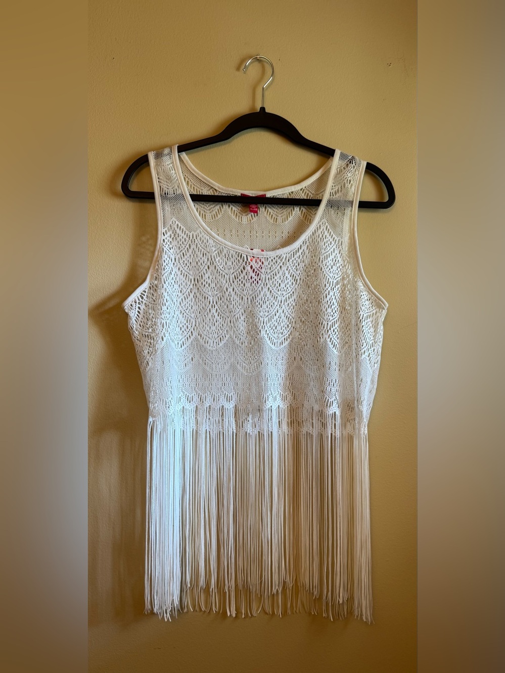 BONGO White Crochet Fringe Tank